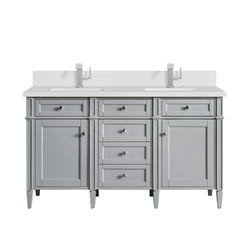 James Martin Brittany 60" Double Vanity with Single Hole 3 CM White Zeus Silestone Top & Backsplash