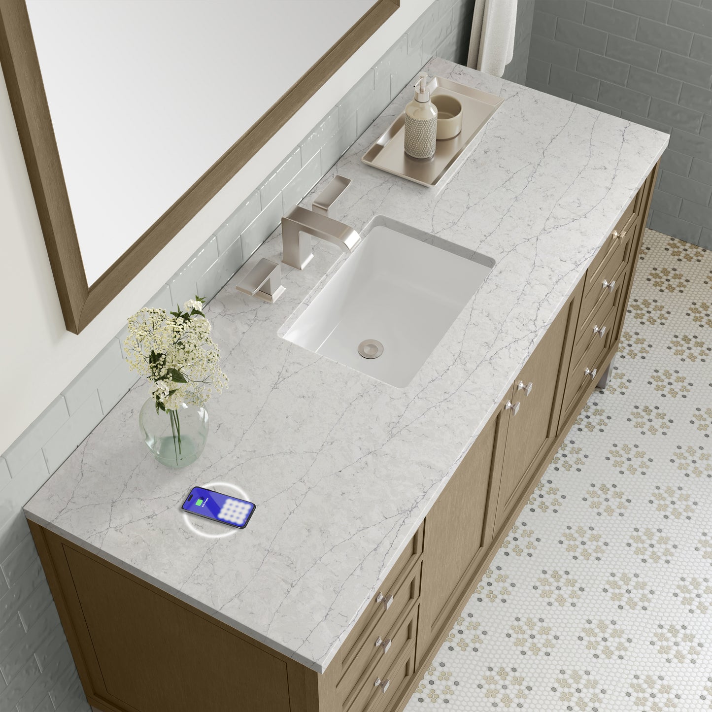 James Martin Chicago 60" Single Vanity with 3 CM Countertop & FreePower Wireless Charger