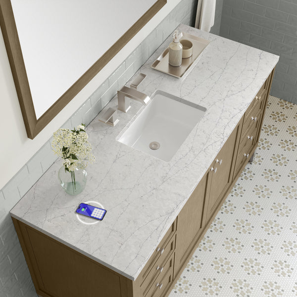 James Martin Chicago 60" Single Vanity with 3 CM Countertop & FreePower Wireless Charger