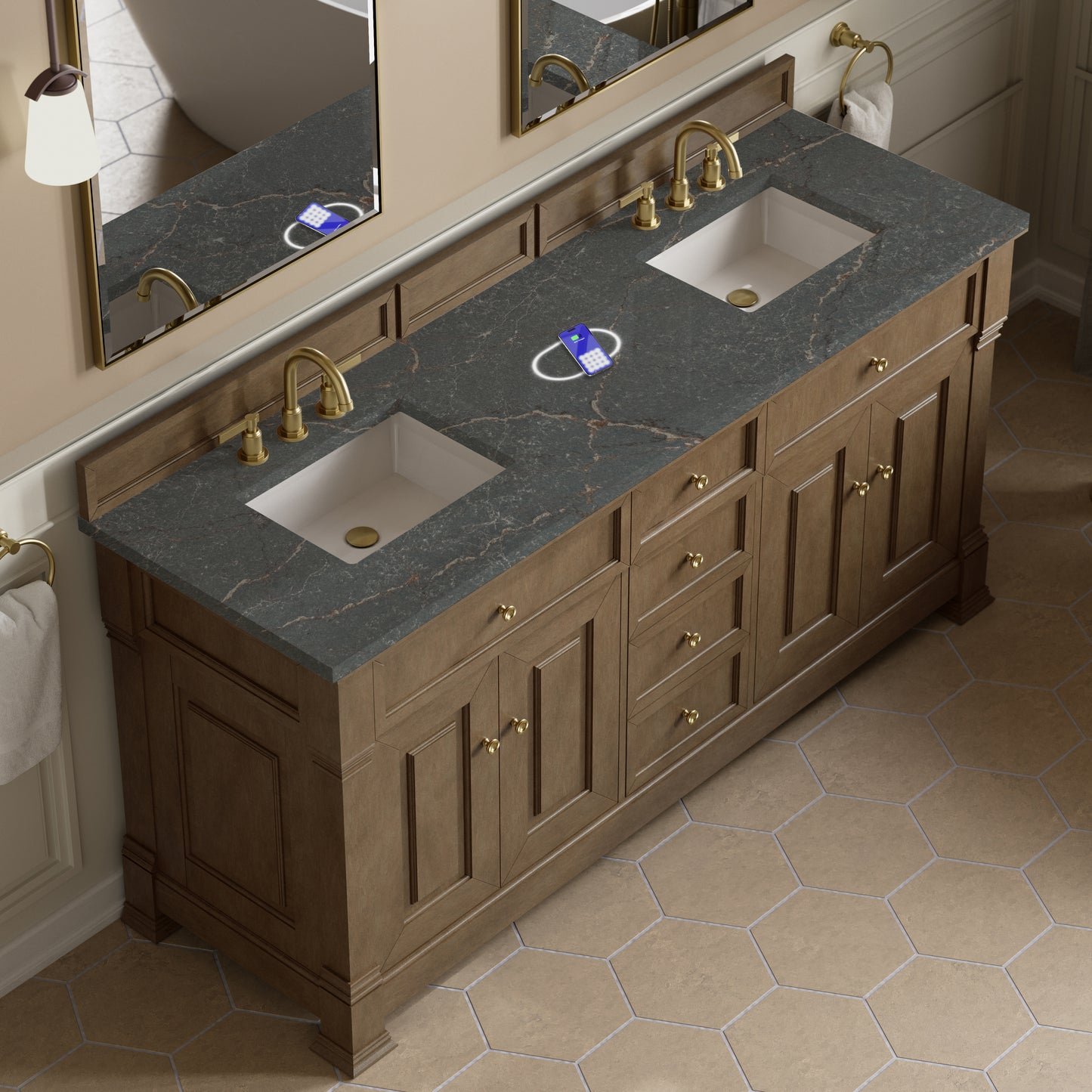 James Martin Brookfield 72" Double Vanity with 3 CM Countertop & FreePower Wireless Charger