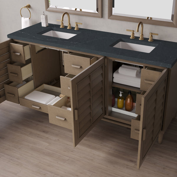 James Martin Portland 72" Double Vanity Whitewashed Walnut with 3 CM Countertop