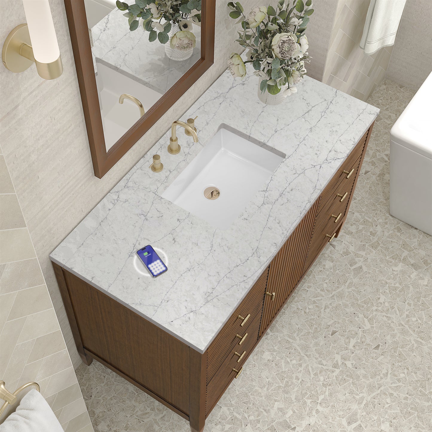 James Martin Myrrin 48" Single Vanity with 3 CM Countertop & FreePower Wireless Charger