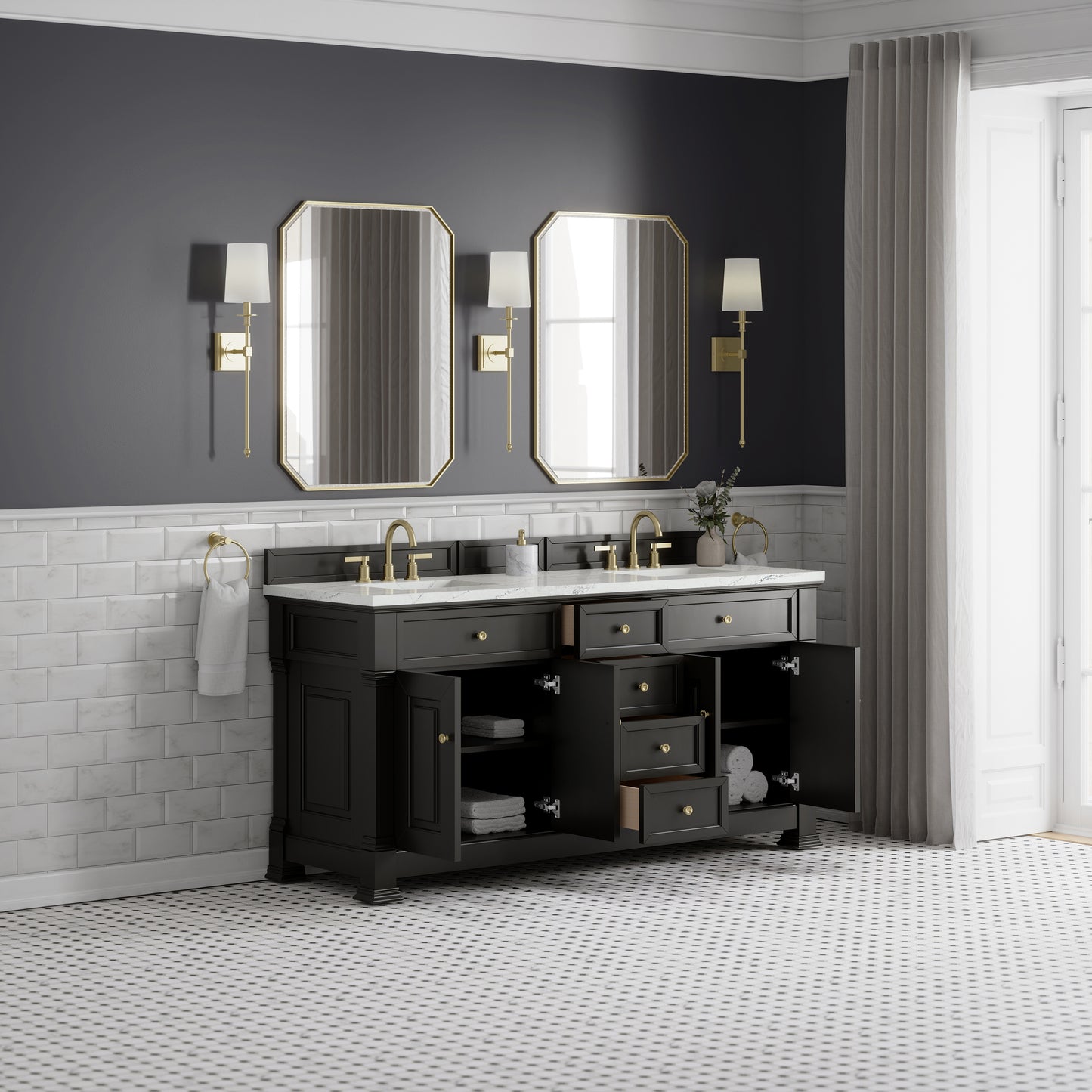 James Martin Brookfield 72" Double Vanity with 3 CM Countertop & FreePower Wireless Charger