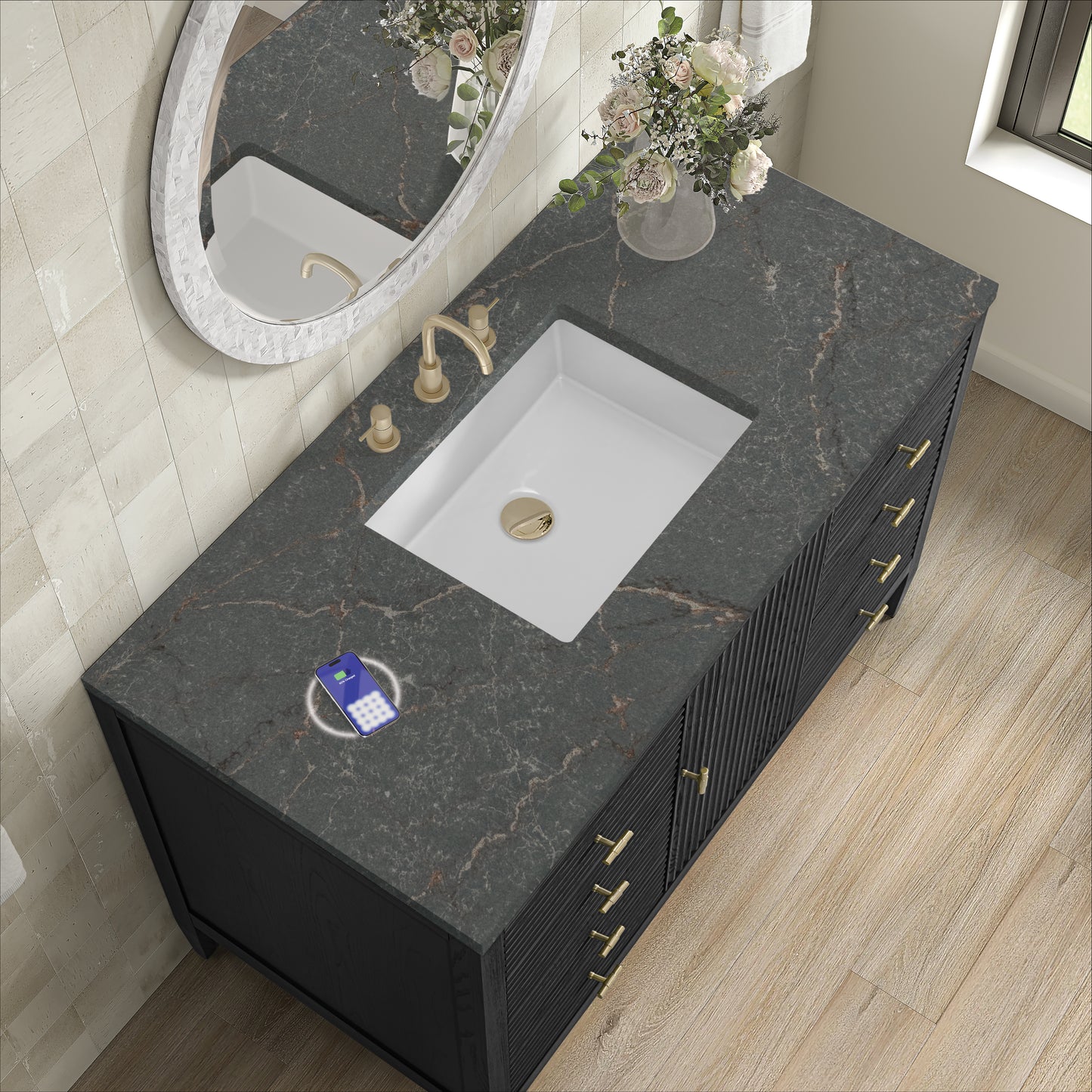 James Martin Myrrin 48" Single Vanity with 3 CM Countertop & FreePower Wireless Charger
