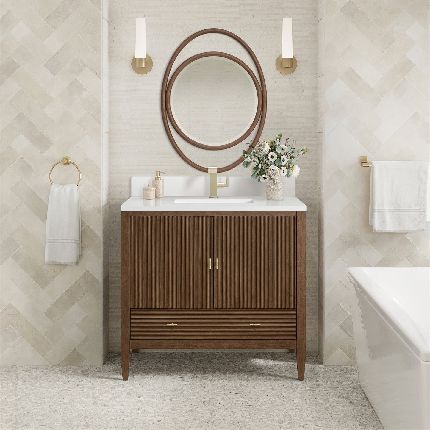 James Martin Myrrin 36" Vanity with Single Hole 3 CM White Zeus Silestone Top & Backsplash