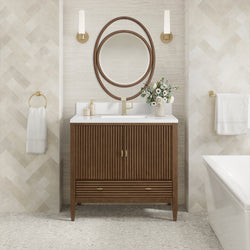 James Martin Myrrin 36" Vanity with Single Hole 3 CM White Zeus Silestone Top & Backsplash