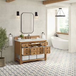 James Martin Malibu 48" Single Vanity, Amber Birch with 3 CM Countertop & FreePower Wireless Charger