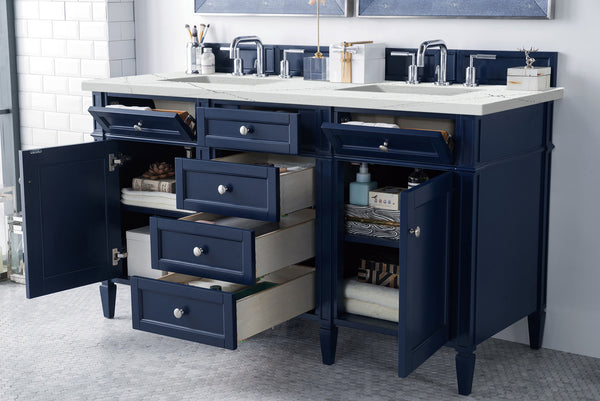 James Martin Brittany 60" Double Vanity with 3 CM Countertop & FreePower Wireless Charger