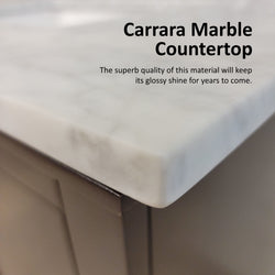 Lexora Collection Dukes 48 inch Single Bath Vanity, Carrara Marble Top, and 46 inch Mirror - Luxe Bathroom Vanities