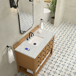 James Martin Malibu 48" Single Vanity, Amber Birch with 3 CM Countertop & FreePower Wireless Charger