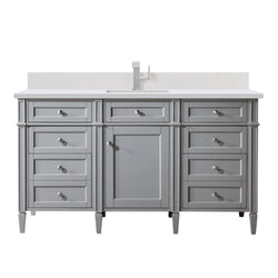 James Martin Brittany 60" Single Vanity with Single Hole 3 CM White Zeus Silestone Top & Backsplash