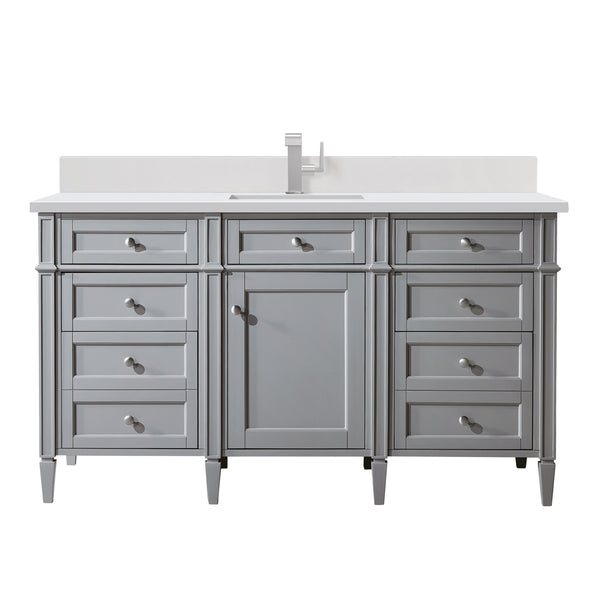 James Martin Brittany 60" Single Vanity with Single Hole 3 CM White Zeus Silestone Top & Backsplash