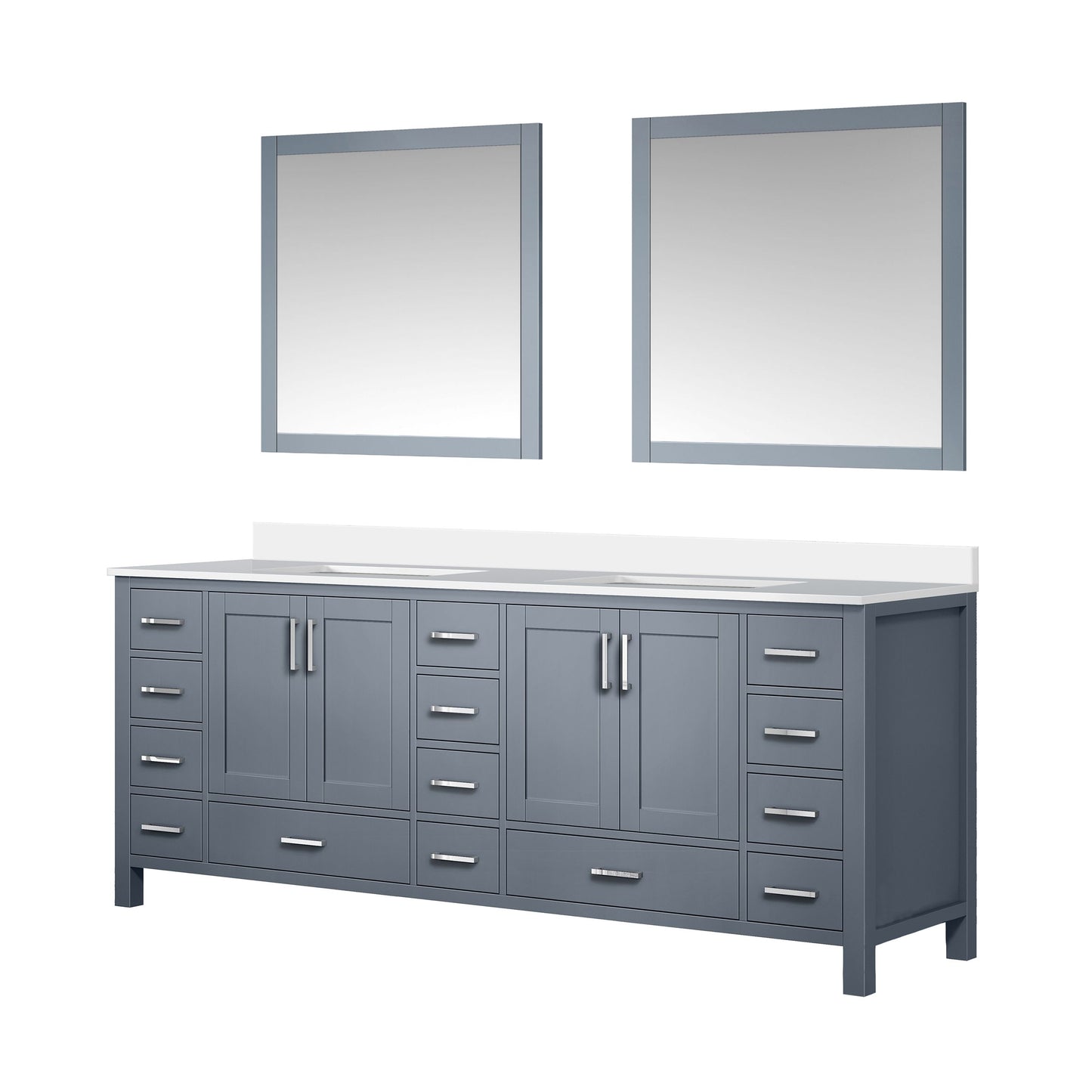 Lexora Collection Jacques 84 inch Double Bath Vanity, White Quartz Top, and 34 inch Mirrors - Luxe Bathroom Vanities