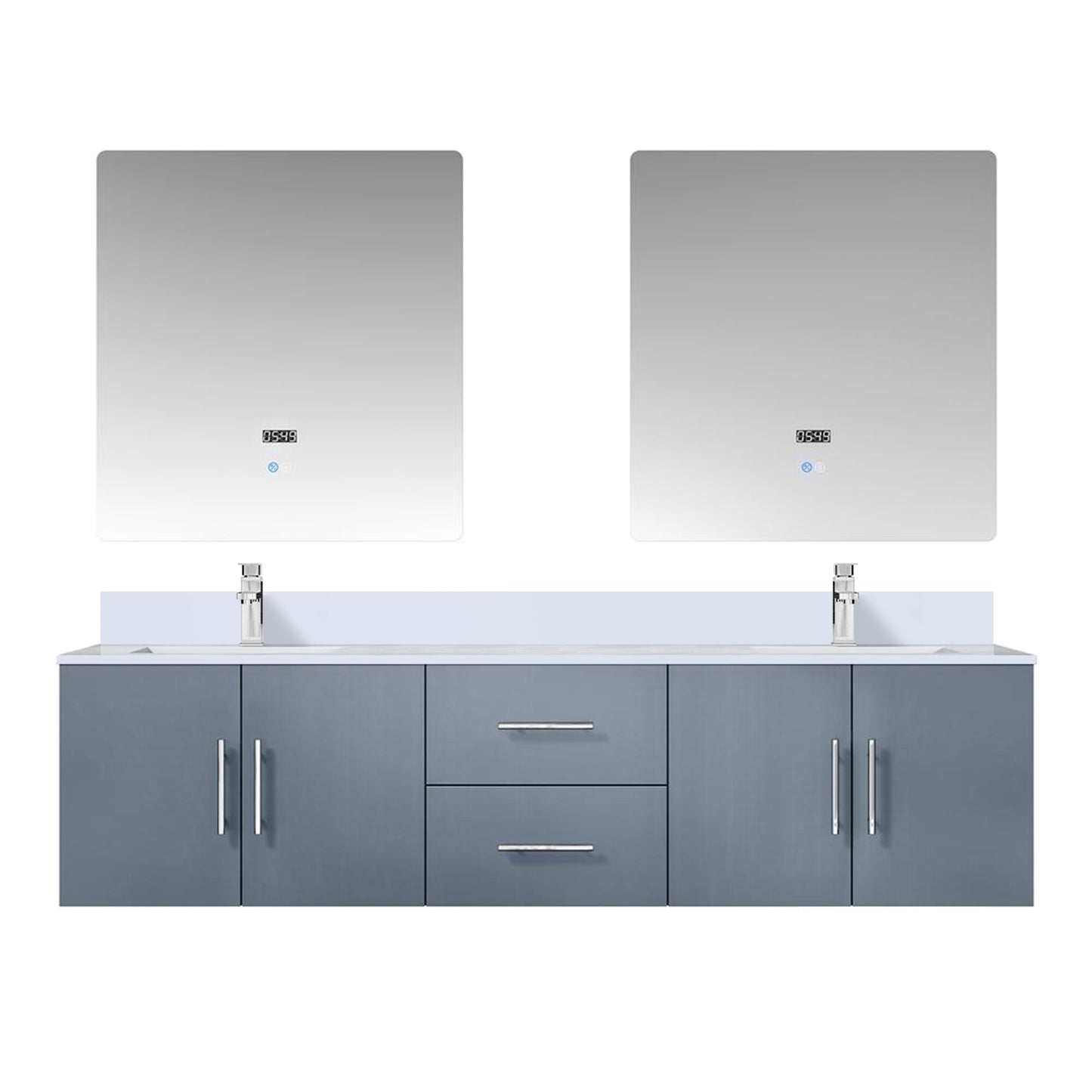 Lexora Collection Geneva 72 inch Double Bath Vanity, Top, Faucet Set, and 30 inch LED Mirrors - Luxe Bathroom Vanities