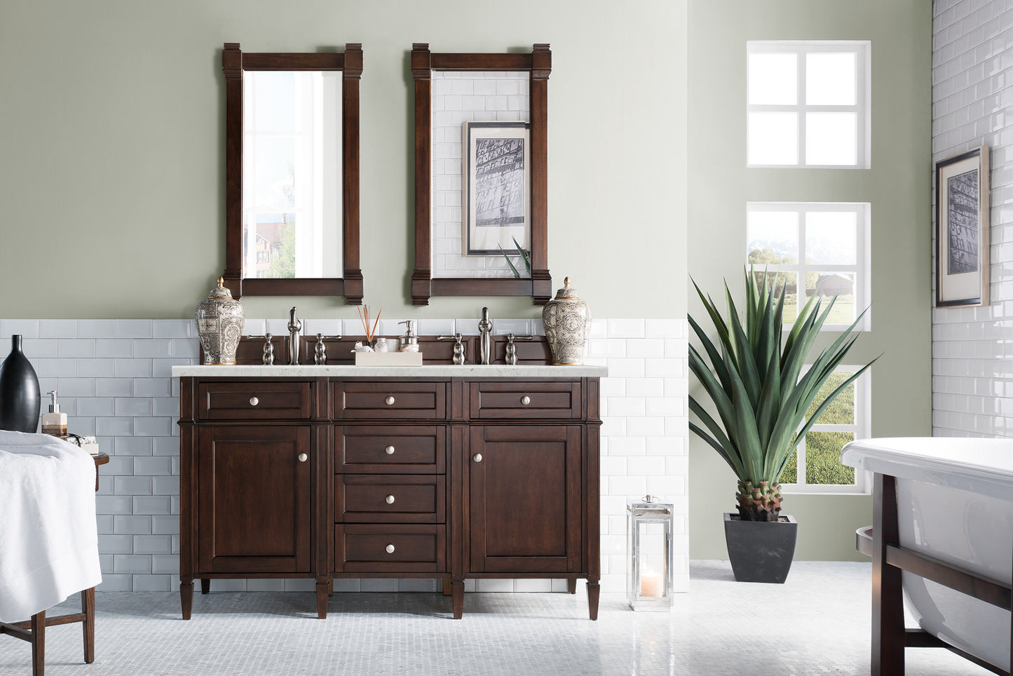 James Martin Brittany 60" Double Vanity with 3 CM Countertop & FreePower Wireless Charger