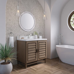 James Martin Portland 36" Single Vanity Whitewashed Walnut with Single Hole 3 CM White Zeus Silestone Top & Backsplash