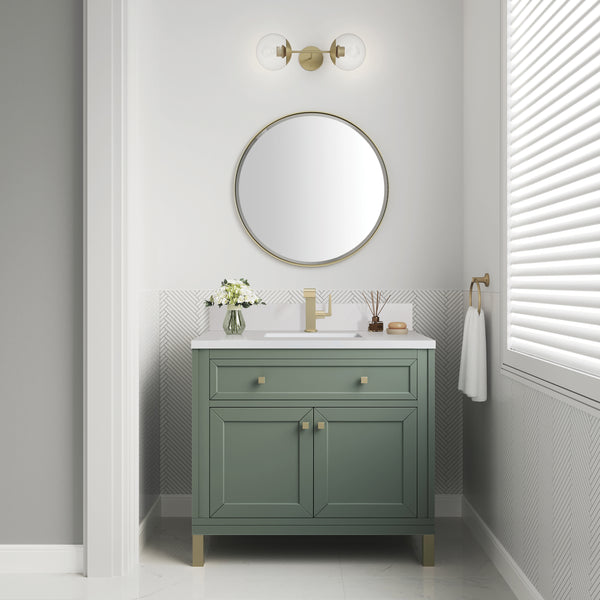 James Martin Chicago 36" Single Vanity with Single Hole 3CM White Zeus Silestone Top & Backsplash