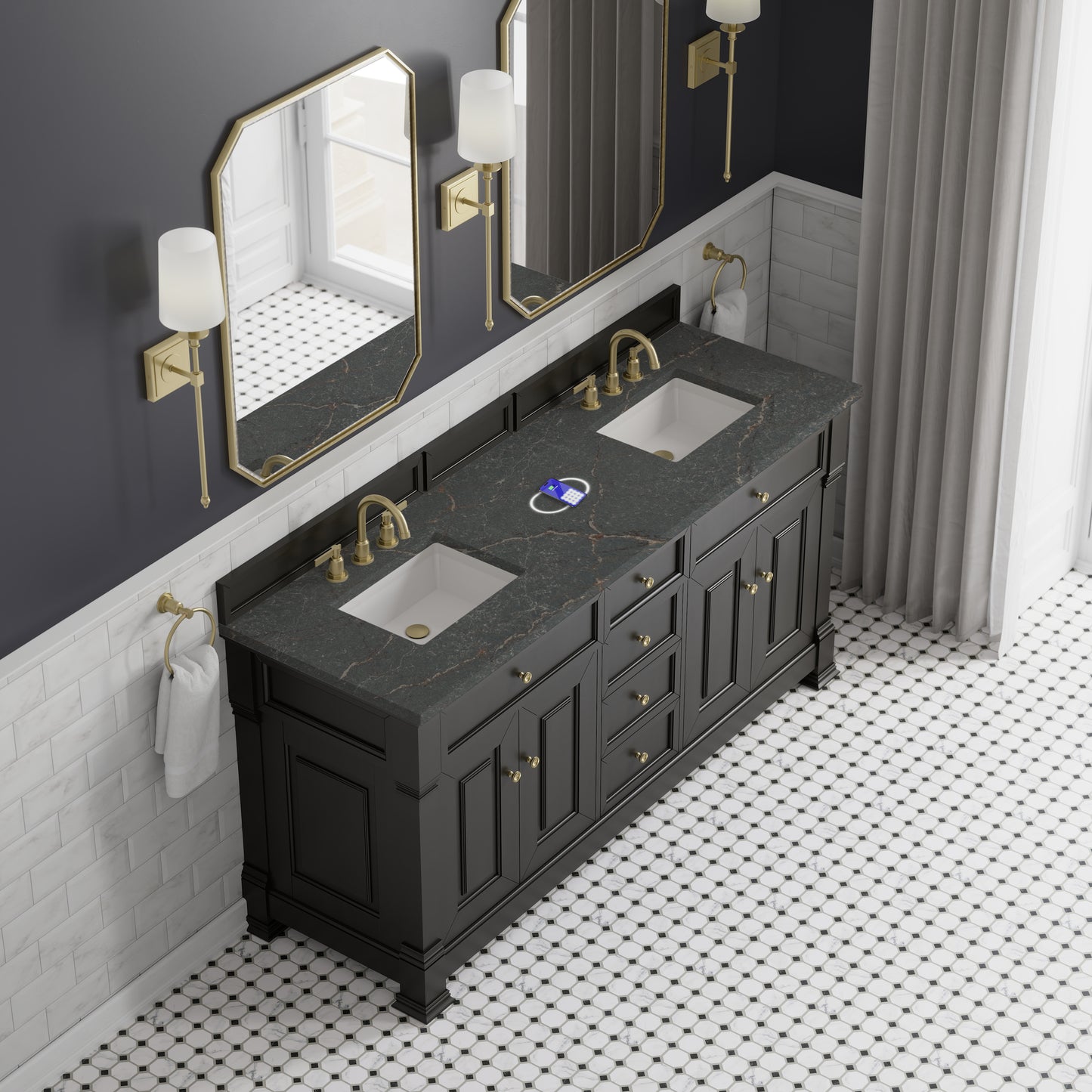 James Martin Brookfield 72" Double Vanity with 3 CM Countertop & FreePower Wireless Charger