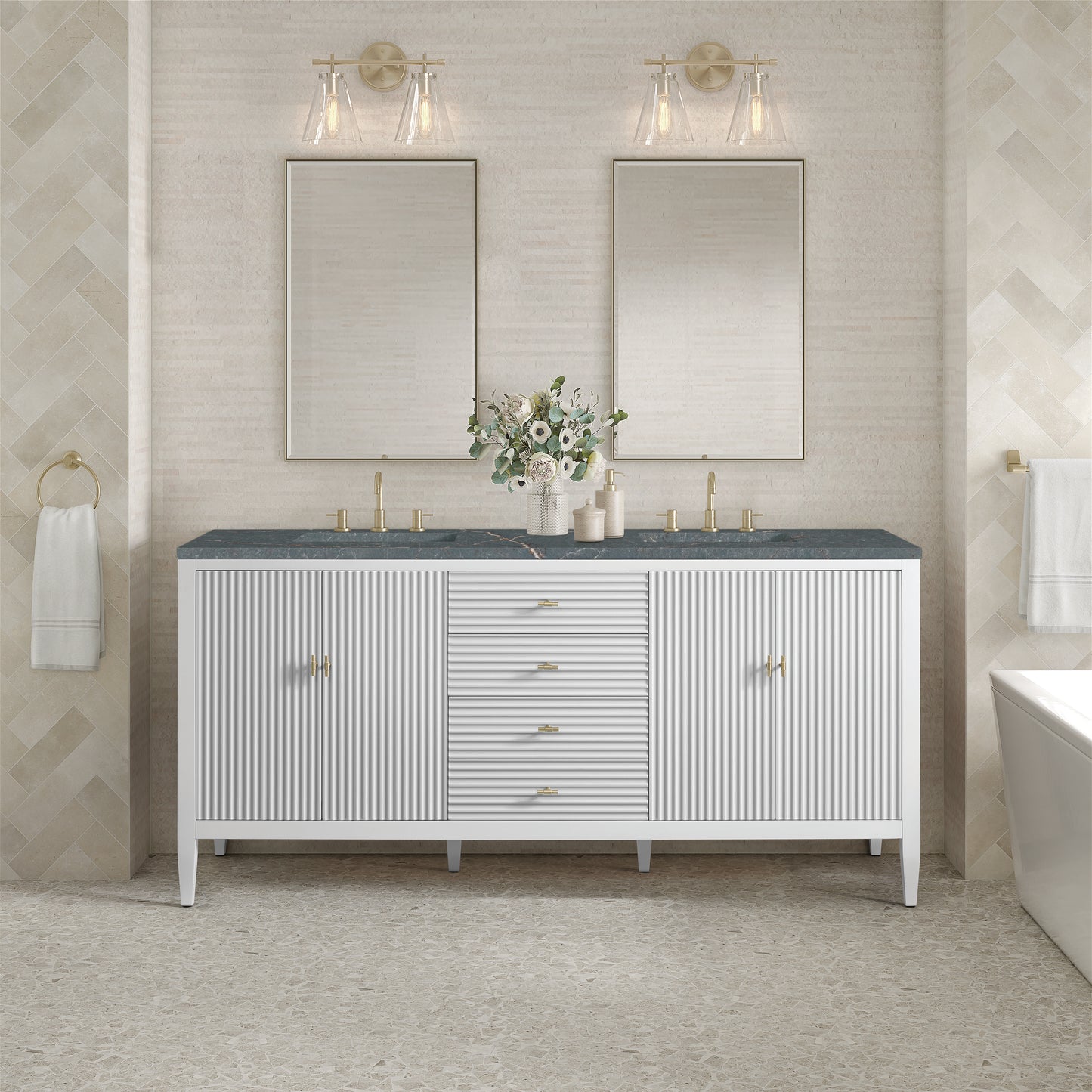 James Martin Myrrin 72" Double Vanity with 3 CM Countertop & FreePower Wireless Charger