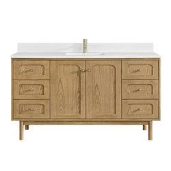 James Martin Laurent 60" Single Vanity with Single Hole 3 CM White Zeus Silestone Top & Matching Backsplash