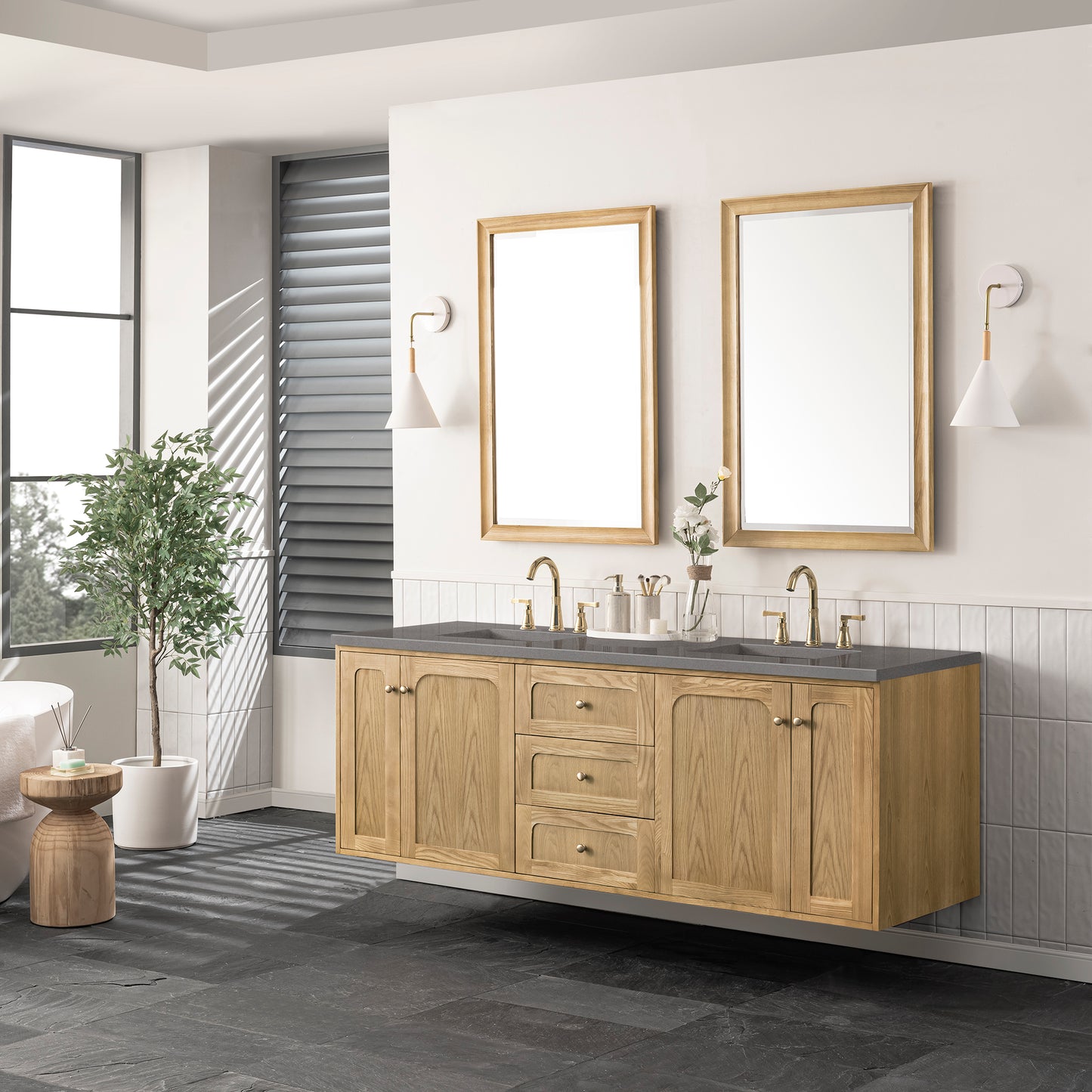 James Martin Laurent 72" Double Vanity, Light Natural Oak