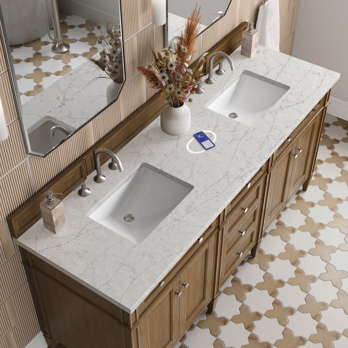 James Martin Brittany 72" Double Vanity with 3 CM Countertop & FreePower Wireless Charger