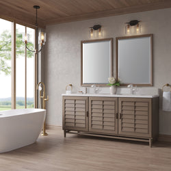 James Martin Portland 72" Double Vanity Whitewashed Walnut with Single Hole 3 CM White Zeus Silestone Top & Backsplash