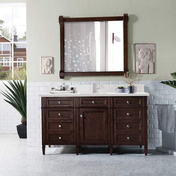James Martin Brittany 60" Single Vanity with Single Hole 3 CM White Zeus Silestone Top & Backsplash