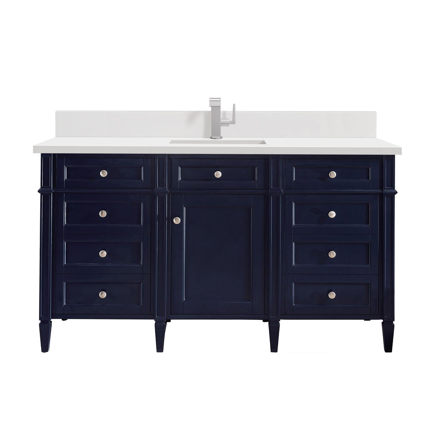 James Martin Brittany 60" Single Vanity with Single Hole 3 CM White Zeus Silestone Top & Backsplash