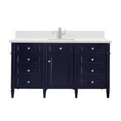 James Martin Brittany 60" Single Vanity with Single Hole 3 CM White Zeus Silestone Top & Backsplash