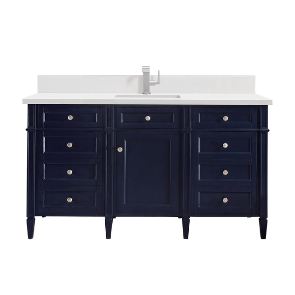 James Martin Brittany 60" Single Vanity with Single Hole 3 CM White Zeus Silestone Top & Backsplash