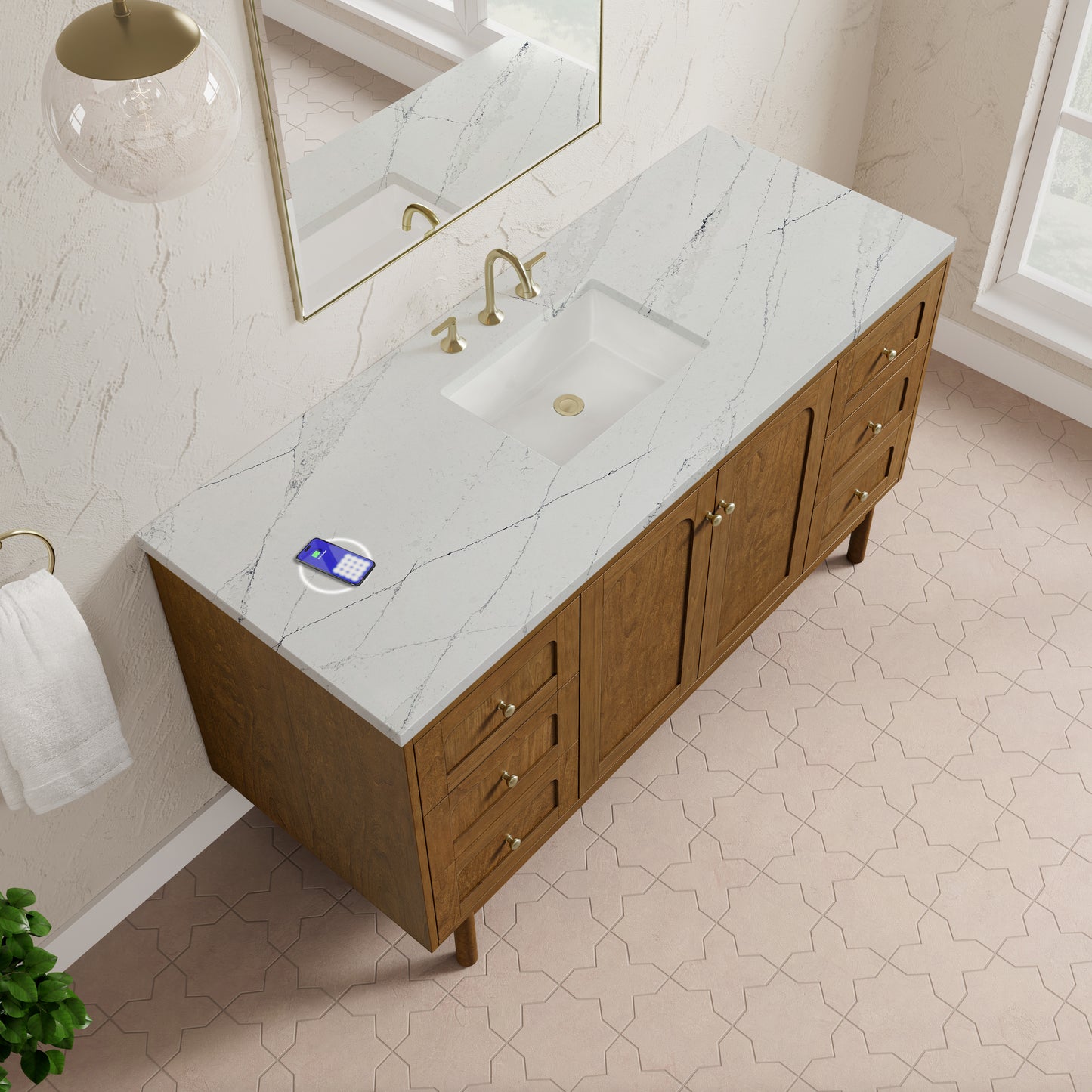 James Martin Laurent 60" Single Vanity with 3 CM Countertop & FreePower Wireless Charger