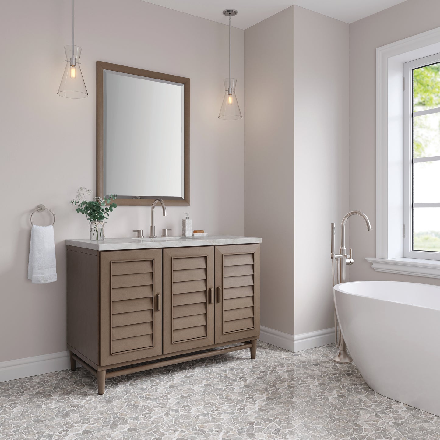 James Martin Portland 48" Single Vanity Whitewashed Walnut with 3 CM Countertop & FreePower Wireless Charger