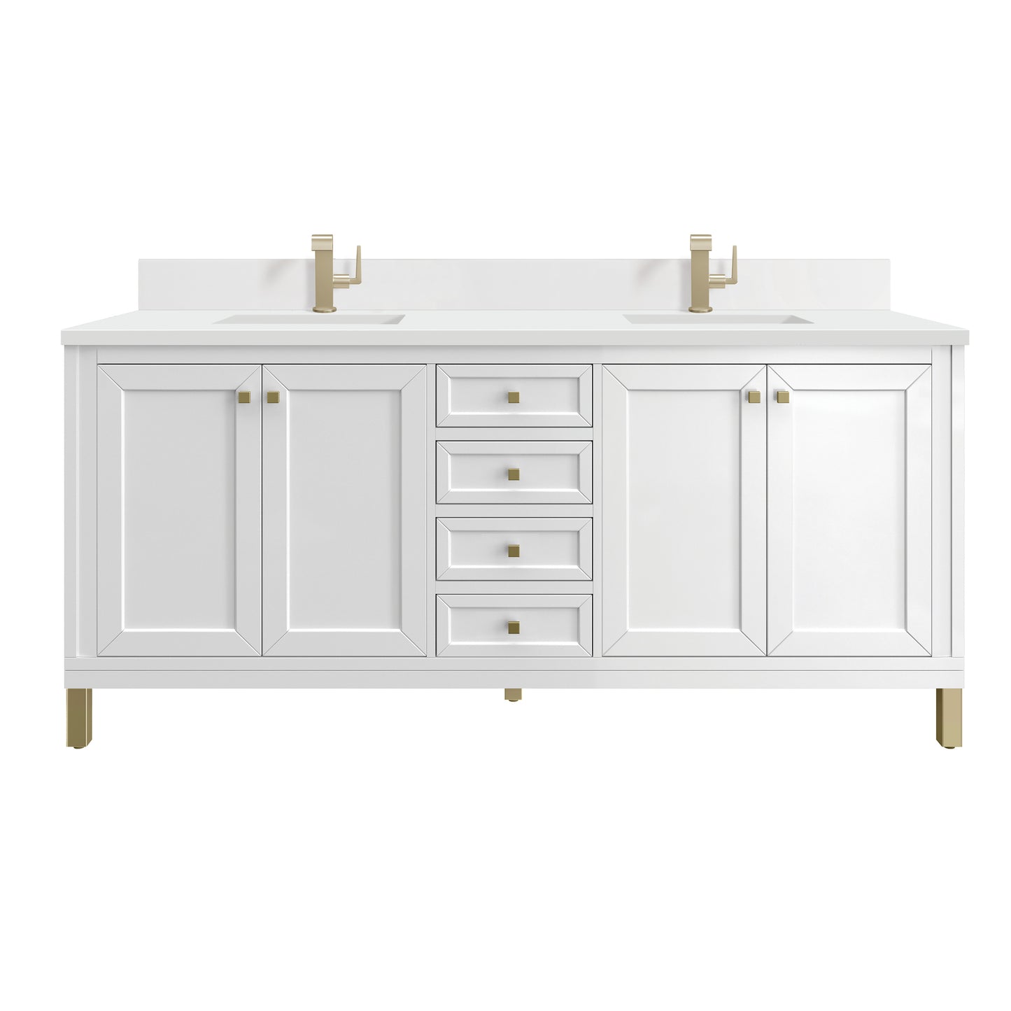 James Martin Chicago 72" Double Vanity with Single Hole 3CM White Zeus Silestone Top & Backsplash