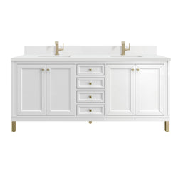 James Martin Chicago 72" Double Vanity with Single Hole 3CM White Zeus Silestone Top & Backsplash