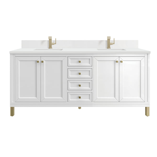 James Martin Chicago 72" Double Vanity with Single Hole 3CM White Zeus Silestone Top & Backsplash