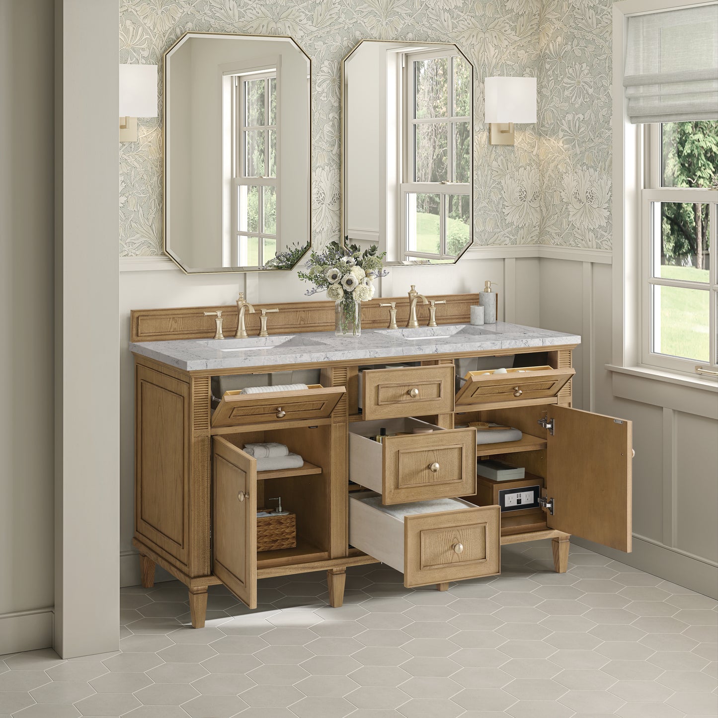 James Martin Lorelai 60" Double Vanity with 3 CM Countertop & FreePower Wireless Charger
