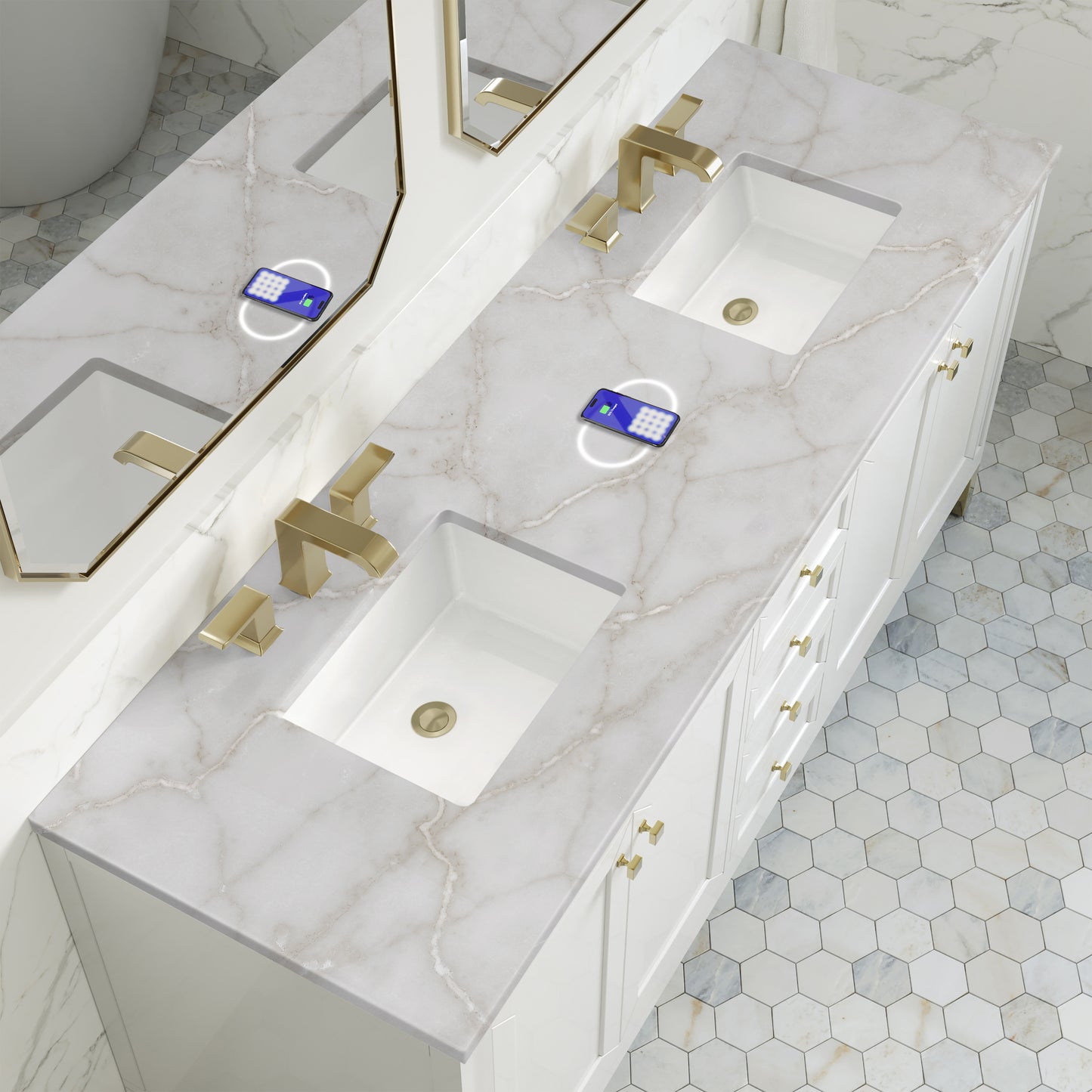 James Martin Chicago 72" Double Vanity with 3 CM Countertop & FreePower Wireless Charger