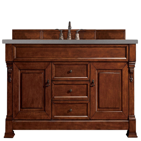 James Martin Brookfield 60" Single Vanity Vanities James Martin Warm Cherry w/ 3 CM Grey Expo Quartz Top 