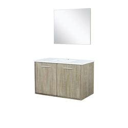 Lexora Collection Fairbanks 36 inch Rustic Acacia Bath Vanity, White Quartz Top and 28 inch Mirror - Luxe Bathroom Vanities
