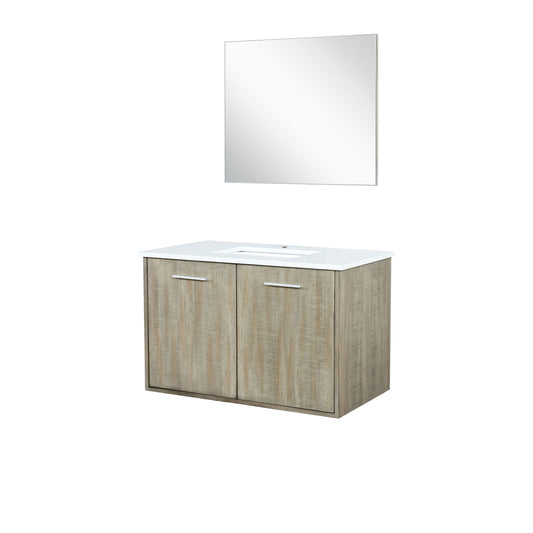 Lexora Collection Fairbanks 36 inch Rustic Acacia Bath Vanity, White Quartz Top and 28 inch Mirror - Luxe Bathroom Vanities