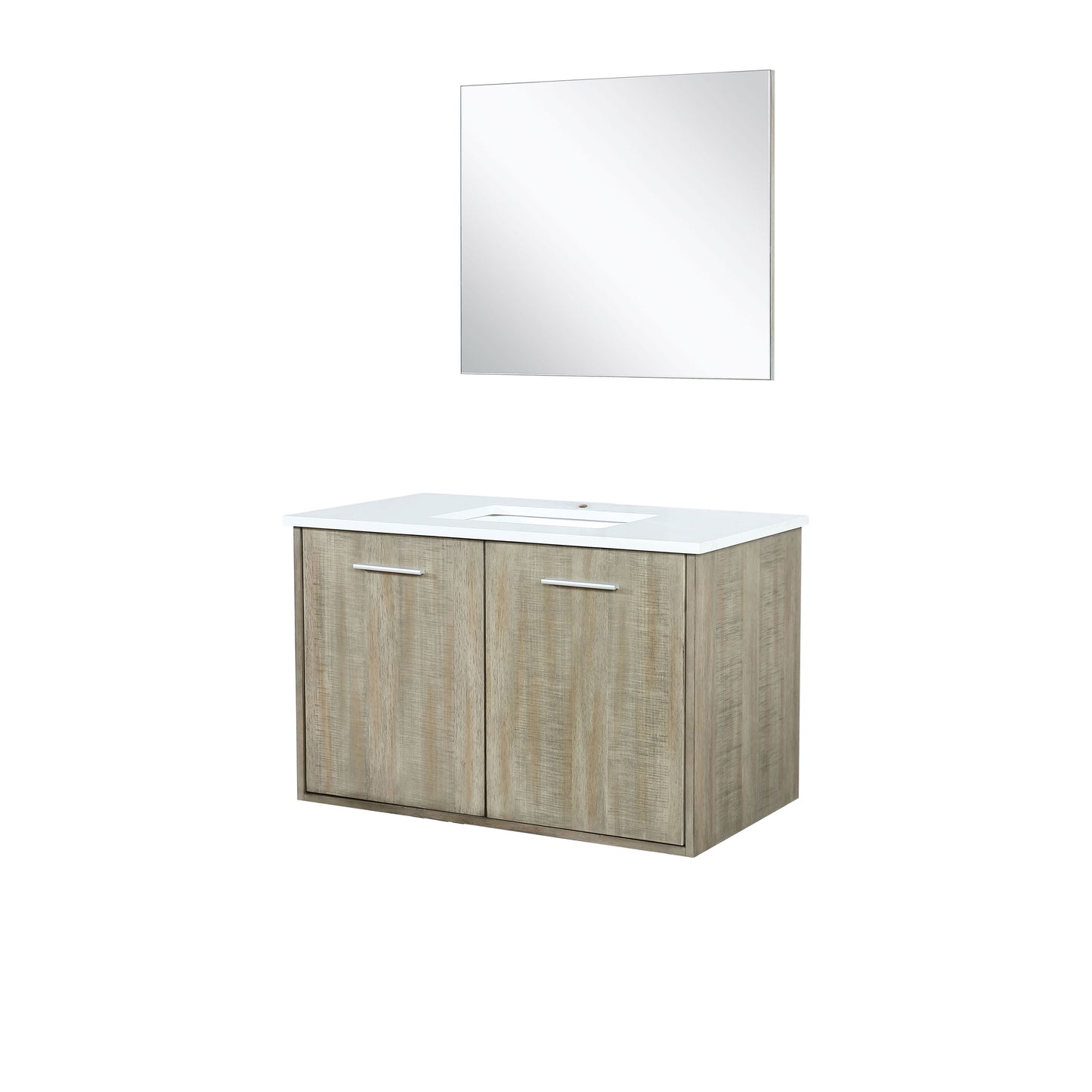 Lexora Collection Fairbanks 36 inch Rustic Acacia Bath Vanity, Cultured Marble Top and 28 inch Mirror - Luxe Bathroom Vanities