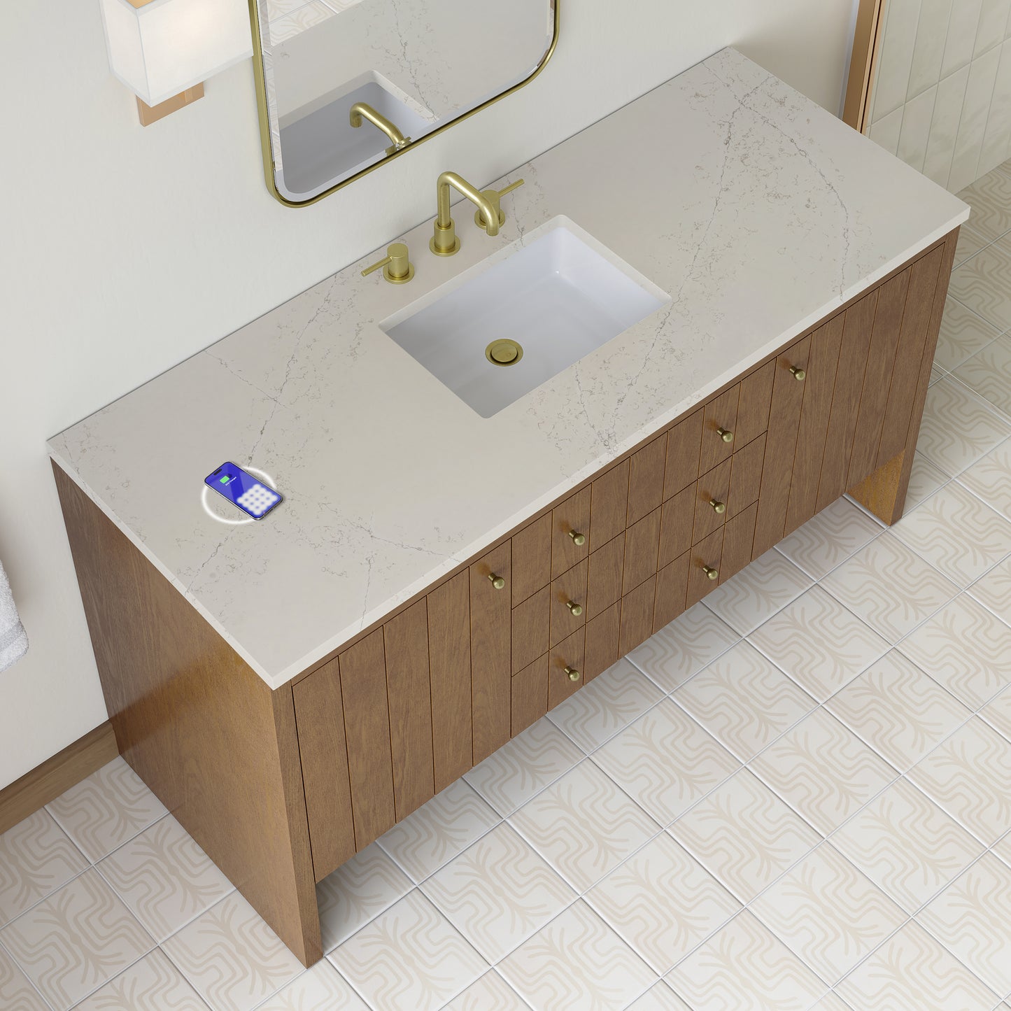 James Martin Hudson 60" Single Vanity with 3 CM Countertop & FreePower Wireless Charger
