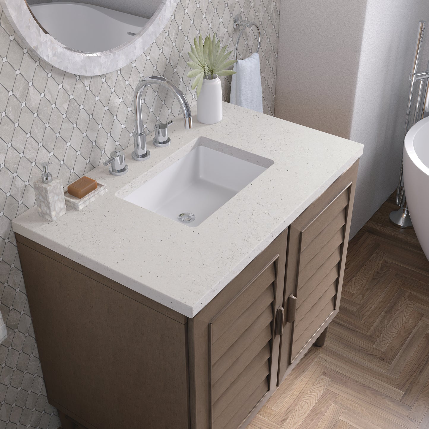 James Martin Portland 36" Single Vanity Whitewashed Walnut with 3 CM Countertop