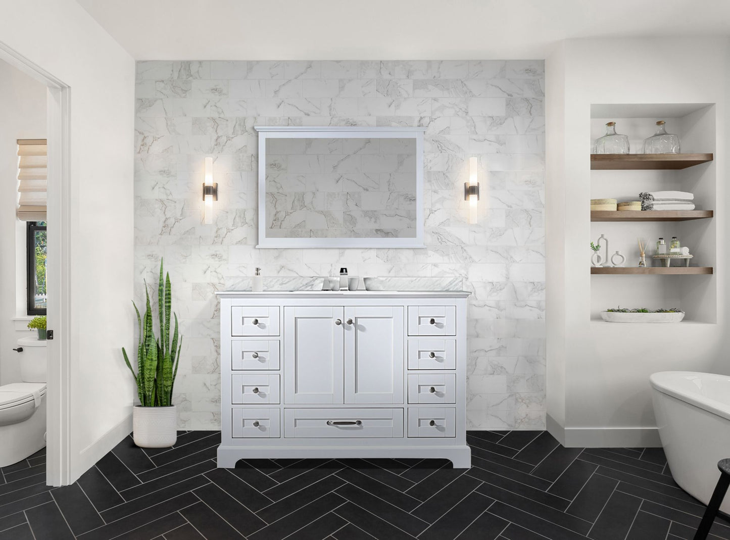 Lexora Collection Dukes 48 inch Single Bath Vanity and Carrara Marble Top - Luxe Bathroom Vanities