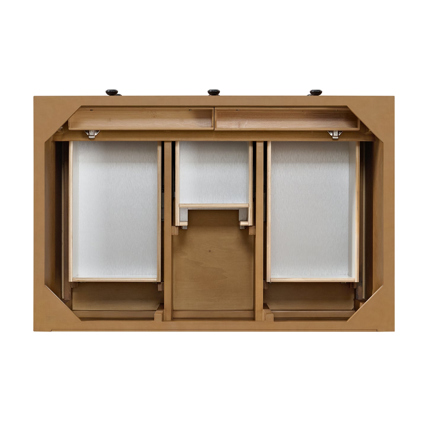 James Martin Malibu 36" Single Vanity, Amber Birch w/ Single Hole 3 CM White Zeus Top & Backsplash - Luxe Bathroom Vanities