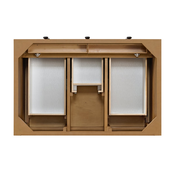 James Martin Malibu 36" Single Vanity, Amber Birch w/ Single Hole 3 CM White Zeus Top & Backsplash - Luxe Bathroom Vanities