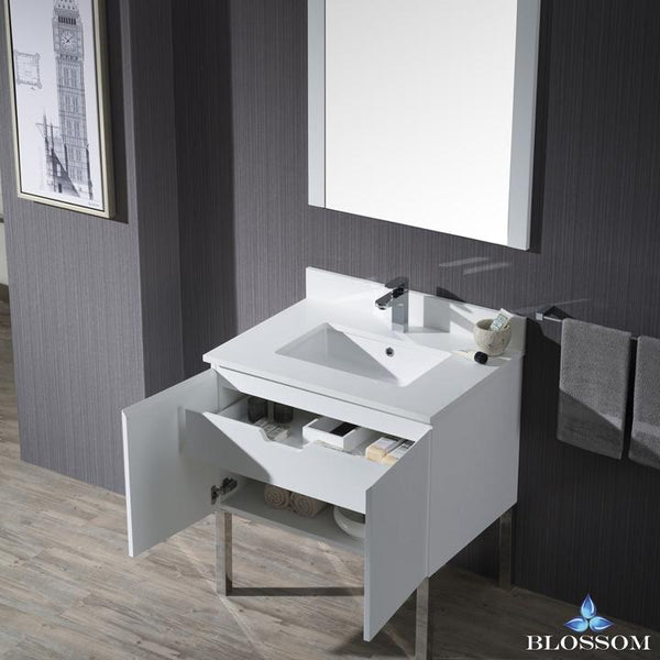 Blossom Monaco 30" w/ Mirror and Chrome Legs - Luxe Bathroom Vanities Luxury Bathroom Fixtures Bathroom Furniture