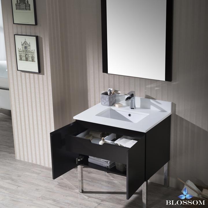 Blossom Monaco 30" w/ Mirror and Chrome Legs - Luxe Bathroom Vanities Luxury Bathroom Fixtures Bathroom Furniture