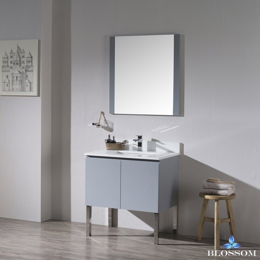 Blossom Monaco 30" w/ Mirror and Chrome Legs - Luxe Bathroom Vanities Luxury Bathroom Fixtures Bathroom Furniture